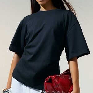 Asos Black Short Sleeve Corset Split-Back Top